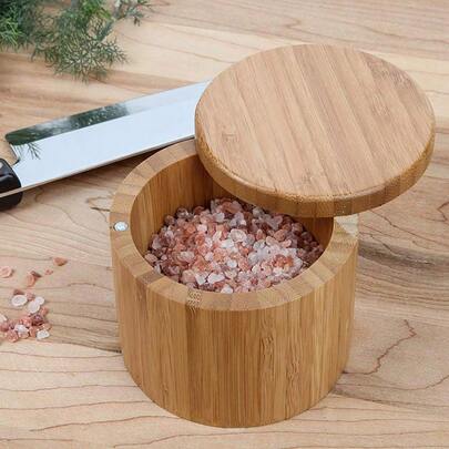 Hộp đựng gia vị bằng gỗ tròn tự nhiên, làm từ tre, hộp đựng muối, hộp đựng đồ dùng nhà bếp hiện đại có nắp nam châm, dụng cụ đựng thảo mộc và gia vị.