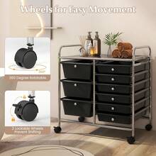 9 Drawers Storage Cart, Multipurpose Rolling Carts With Lockable Wheels, Mobile Utility Storage Trolley Organizer - Black - View 6