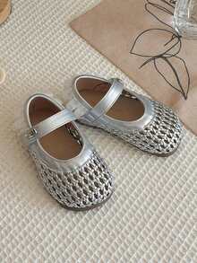 1 đôi sandal khoét lỗ thời trang cho bé gái/trẻ nhỏ, kiểu dáng thường ngày, dự tiệc/đeo quai, chất liệu lưới thoáng khí, giày bệt trẻ em, màu mơ phong cách bohemian, trang phục dự tiệc lễ hội âm nhạc. - Bạc - Xem 5