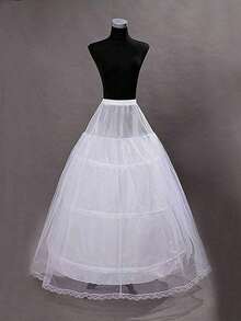 1pc Women White Floor Length Adjustable Fishtail 3-Steel-Ring 1-Layer Hard Tulle Petticoat, Bridal Wedding Dress Underskirt Fall Clothes Women - trắng - Xem 4