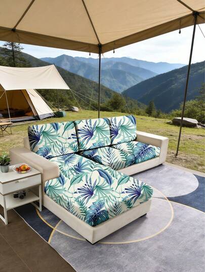 1pc Decorative Sofa Seat Cushion Cover, Non-Slip Elastic Full Wrap Outdoor Waterside Sofa Seat Cushion Cover, Backrest Cover, Milk Silk Fabric Printed Maple Leaf Liane River Colorful, Suitable For Outdoor Sofa Seat Cushion Cover, All Seasons