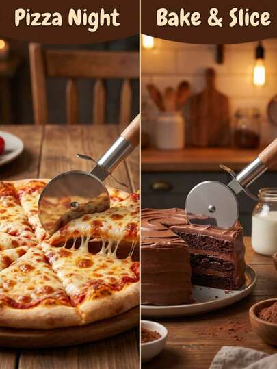 قاطع بيتزا متعدد الوظائف من الفولاذ المقاوم للصدأ: يتميز بتصميم شفرة دائرية، مظهر أنيق، وحافة قطع حادة ومتينة. مناسب لتقطيع البيتزا والفطائر والمخبوزات والتقطيع بالتدحرج. مثالي لخبز المنزل وال-DIY وصنع المعجنات اليومية. أداة مطبخ أساسية.