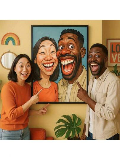 2 ritratti piatti personalizzabili in stile cartoni animati 2D per coppie o - opere d'arte divertenti in stile fumetto derivate da foto, disponibili come quadri su tela, poster, stampe e regali per animali domestici e famiglia