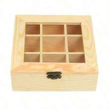 Wooden Tea Bag Jewelry Organizer Chest Storage Box 9 Compartments Tea Box Organizer Wood Sugar Packet Container - Yellow - View 6