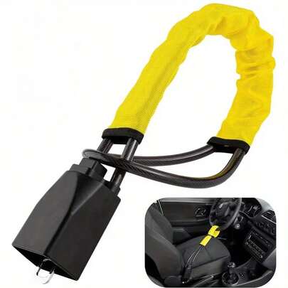 High Security Robust Anti-Theft Lock For Steering Wheel And Seat Belt Featuring A Carbon Fiber Design Comes With 2 Keys Protection Against Sawing And Hydraulic Cutting For Trucks Suvs And Minivans Improved Security With Sturdy Steel Cable Construction