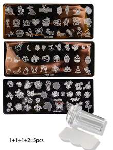 5pcs Nail Art Stamping Plate & Scraper Set, Spring Heart & Rose Flower Wedding Couple Gift Box, DIY Nail Polish Printing Template Tools - Multicolor - View 6