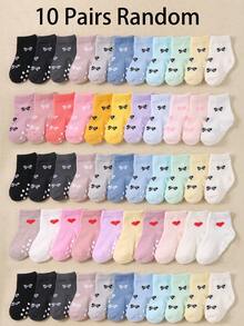 20/10/5 đôi tất bé gái dễ thương họa tiết nơ, mềm mại, thoáng khí, co giãn tốt, thiết kế hình trái tim chống trượt giúp bé tập đi, tất chống trượt cho sàn nhà, tất cao đến bắp chân cho trẻ sơ sinh, tất đi trong nhà, thích hợp mặc hàng ngày và làm quà tặng, cho bé gái từ 0-36 tháng tuổi. - Nhiều màu - Xem 18