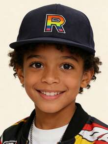 1 PC Fashion Children Hip Hop Cap Student Rainbow A-Z Letter Snapback Cap Adjustment Outdoor Casual Sun Hats Bone 8-16Y - Navy Blue - View 3