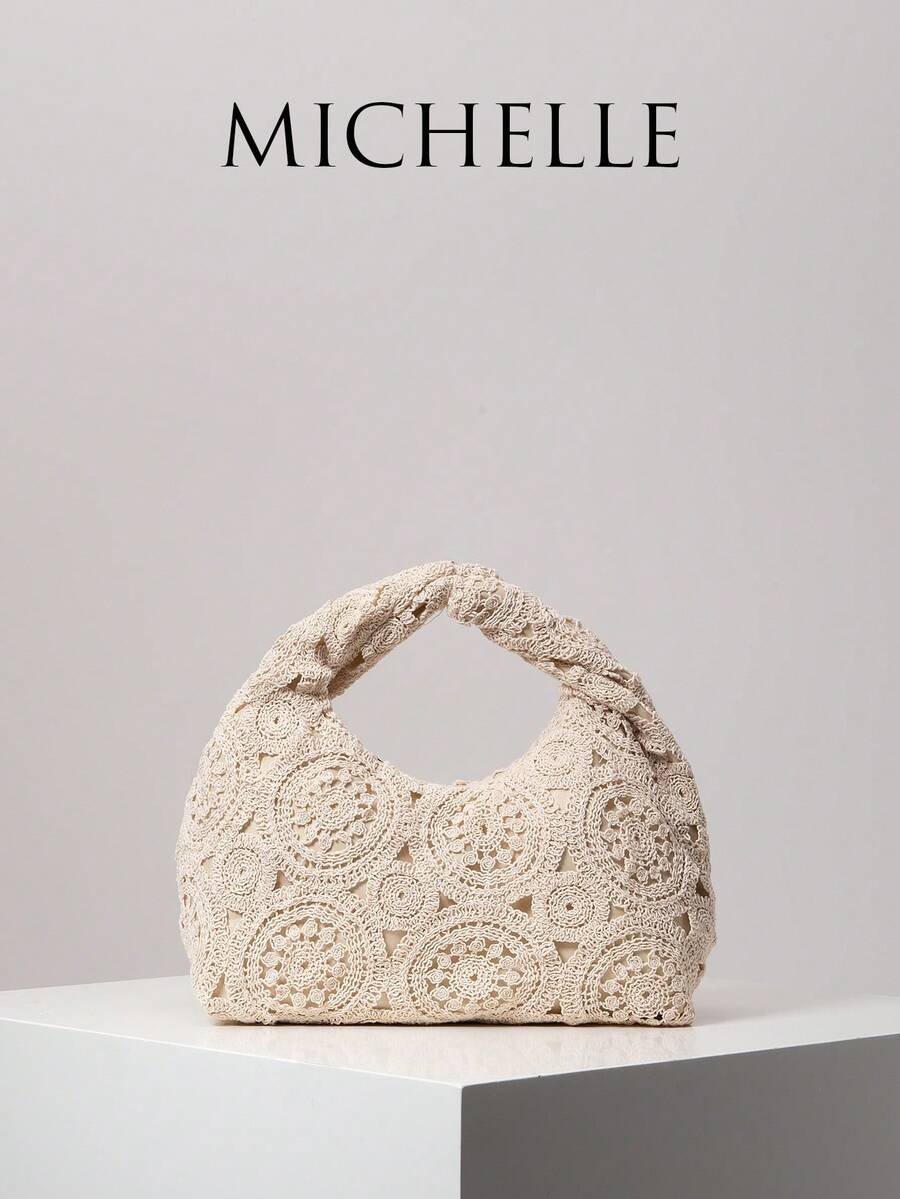 Tas Pantai Musim Panas Gaya Bohemian Motif Bunga, Penting untuk Perjalanan dan Pelayaran, Pakaian Liburan Wanita, Set Rajutan, Dompet Wanita Elegan, Hadiah untuk Wanita (Pola Acak) - Aprikot - View 1