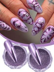 Purple Mirror Effect Powder, Metal Mirror Pigment, Matte Purple Nail Art Decoration 2Pcs/Set (1G/Pcs) - Multicolor - View 3