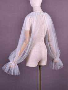 1pc Plus Size Solid Sheer Poncho Sleeve Shawl, Suitable For Wedding, Party Dress, Beach Vacation Pullover Top - Multicolor - View 9