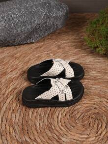 Kids' Fashionable Rhinestone Flat Slip-On Slippers - Beige - View 4
