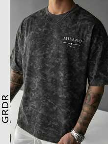 GRDR Men's Retro Minimalist Italian Style Simple Print Washed Short Sleeve T-Shirt, Suitable For Summer Wear, Comfortable & Breathable, Leading Fashion - Black - View 3