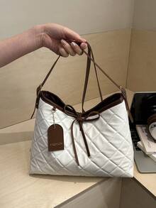 2026 New Retro Niche Rhombus Tote Bag, Large Capacity Commuter Bucket Bag, Artistic High-End Handbag For Women - White - View 3