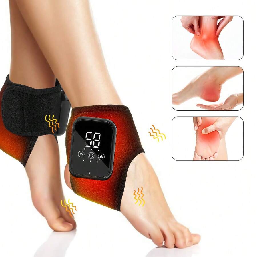 Portable USB Rechargeable Ankle Massager, Hot Compress Vibration Heated Brace, Foot Massager Ankle Joint Protection Heating Strap, Home Use & Ideal Gift