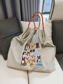 1 chiếc túi mua sắm gấp gọn, thời trang mới, thêu hình chó dễ thương, chất liệu nylon nhẹ, dung tích lớn, thích hợp cho tiệc tùng, du lịch, mua sắm và đi biển. - Nhiều màu - Xem 19