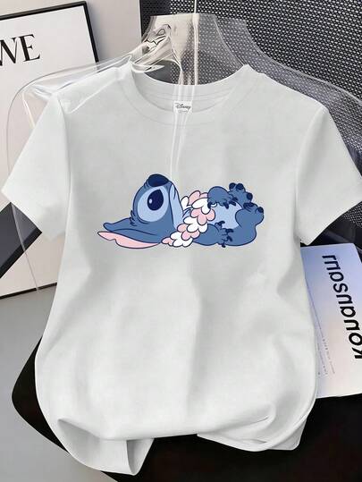 Disney 男士休闲时尚短袖圆领T恤，印有花环图案，适合夏秋季日常及户外穿着，男士印花T恤