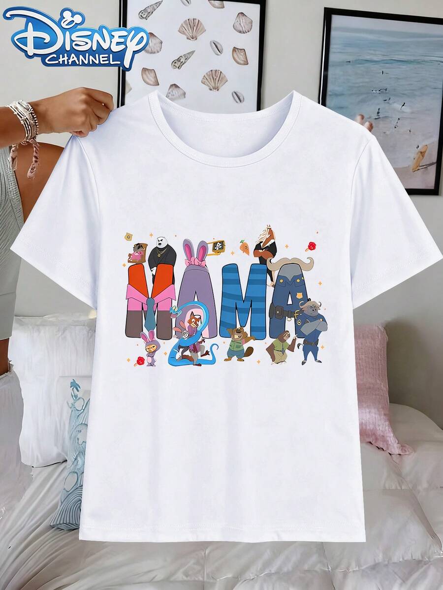Disney Authorized Zootopia's Character Element MAMA Printed T-Shirts, Short-Sleeved T-Shirts In Spring And Summer, And Women's Dresses. - White - View 1