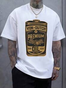Un gráfico que simboliza la fuerza interna y la energía inagotable con el emblema de unas alas extendidas junto a una lata de aceite antiguo que representa potencia y espíritu libre camiseta de hombre moderna cómoda para uso diario y ocasiones casuales - Blanco - Ver 8
