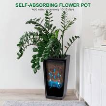 Tzou Set Of 2 Tall Self-Watering Planters – Modern Black & White Plant Pots – Drainage Holes, Water Level Monitor, Removable Inner Bucket - 黑色,高 22.4 英寸 - 查看 8