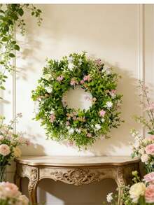 18 Inch Colorful Artificial Flower Wreath, Suitable For Wall, Window, Door Decor, Wedding Decoration, 45cm Seasonal Wreath - Dark Green - View 12