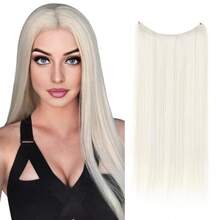 SARLA Invisible Wire Hair Extensions Platinum Blonde Long Straight Synthetic Hairpieces Adjustable Headband 22 Inch For Women Heat Resistant Fiber No Clip - ColorJ - View 1