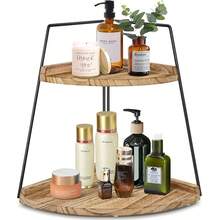 2 Tier Corner Storage Shelf Counter Standing Rack, Bathroom Counter Organizer, Wood Bathroom Organizer Countertop, Cosmetic Vanity Tray Kitchen Spice Rack, Bathroom Storage Decor - 烤色 - 查看 1