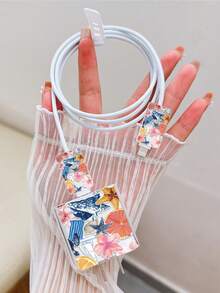 4件套夏季海洋元素手机充电器保护套，数据线整理套装 - 20W/18W充电器适配器，适配器头保护套，兼容 11/12/13/14/15/16/13 Pro Max/16 Pro Max/17 Pro Max - 彩色 - 查看 3