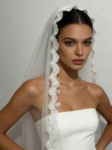 1件手工蕾丝头纱，优雅新娘婚礼头饰，适合婚礼、派对、摄影、情人节礼物 - 彩色 - 查看 5