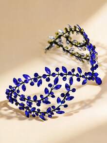 1pc Blue Crystal Bridal Forehead Headband, Fashionable Hair Accessory Suitable For Wedding, Party, Easter - Blue - View 6