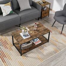 Industrial Coffee Table, Large Side Table With Metal Leg And Storage Shelf, 100x50x45cm - Rustic Brown - View 2