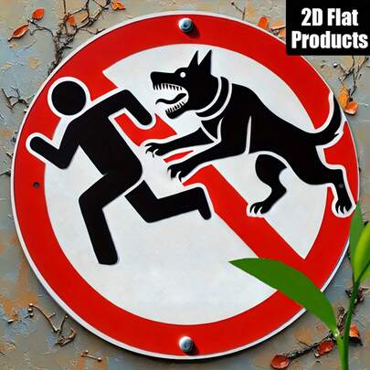 1pc Vintage Style "Beware Of Dog" Metal Sign - 8 X 8 Inch Round Metal Wall Plaque With Running Silhouette Figure, Suitable For Home, Garden, Pond, Outdoor Use, Outdoor Warning | Vintage Wall Art | Eye-Catching Color Design, Vintage Metal Sign, Pre-Drilled Holes As Shown In Size