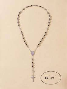 1入組4mm不銹鋼串珠鏈條和歐洲/美國風格十字吊墜結構項鍊適合女士日常穿著 - 黑與白 - 查看 2