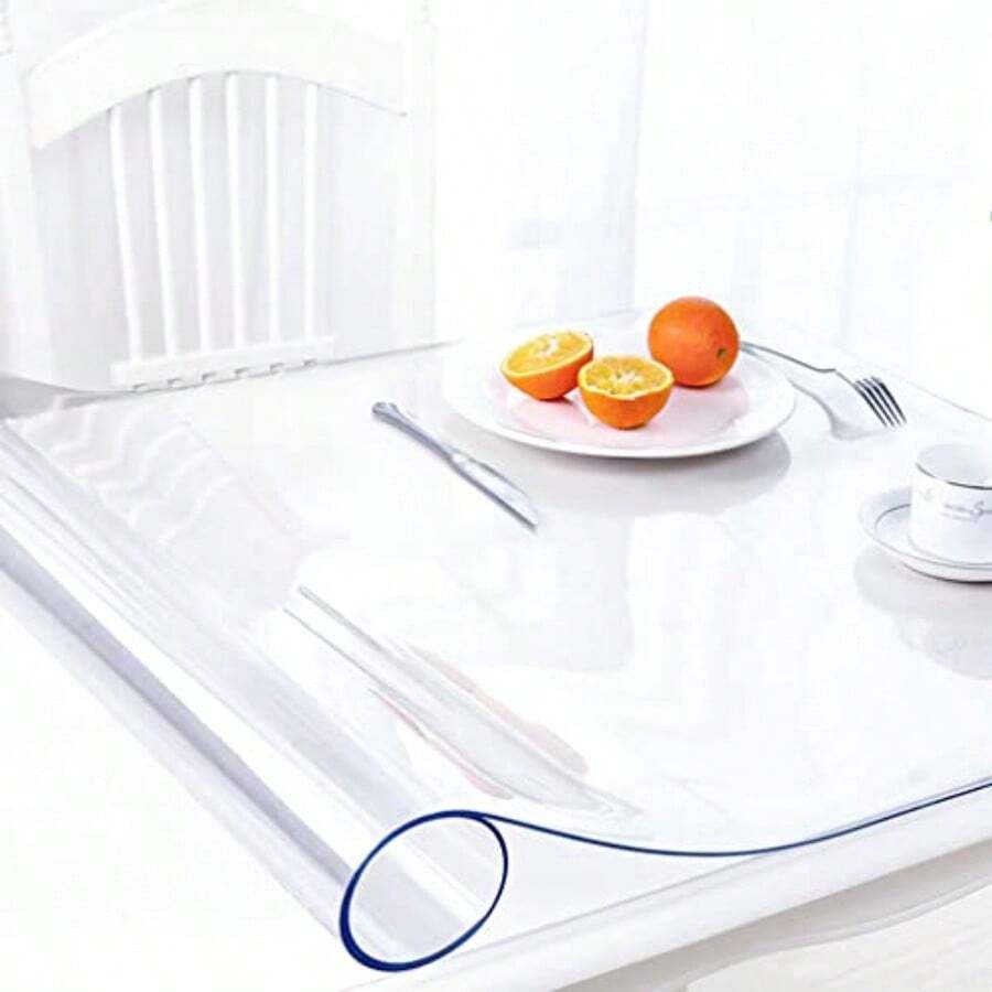 34x72 Inch Clear Plastic Pad Table Protector Cover Dining Room Tablecloth Office Desk Mat Easy Clean Heat Resistant Protection Glass Wood Tabletop Office Writing Desk Kitchen Coffee Table - 15 mm transparente - Ver 1