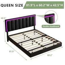 Floating Bed Frame With LED Light, Upholstered Platform Bed With PU Leather, Noise-Free, Easy Assembly, Full/ Queen/ King, Black/ White ( USB LED Strip) - 黑色 - 查看 7