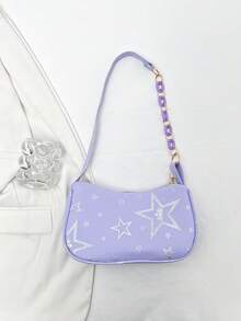 Bolso de mujer tipo baguette, diseño minimalista de cadena y estrella de cinco puntas, primavera/verano 2026 - Morado - Ver 2