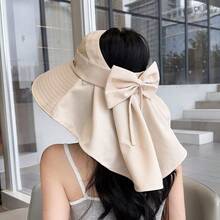 1pc New Large Brim Sun Hat For Women, Face & Neck Protection, UV Blocking, Bowknot Decor Bucket Hat,Accsesories - Multicolor - View 1