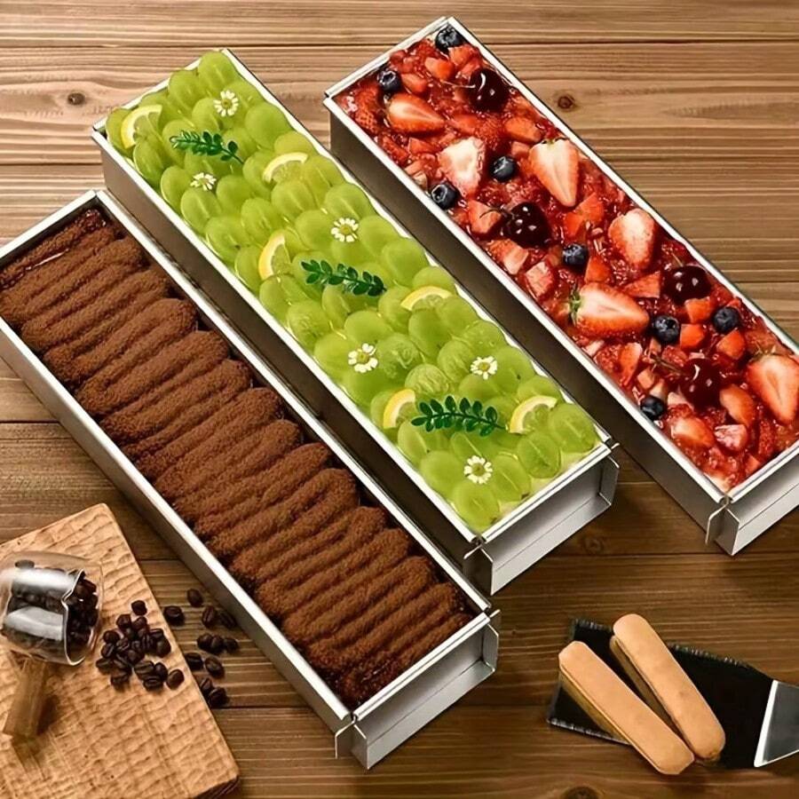 3pcs Set [1 Mold + 2 Cake Spatulas] Rectangular Tiramisu Cake Tray Mold And Accessories Set, Lightweight Dessert Tools With Stable Base - Essential For Tiramisu, Cheesecake And Mousse Cake, Perfect For Bakers And Home Baking Enthusiasts, Please Note The Marked Dimensions - Multicolor - View 1