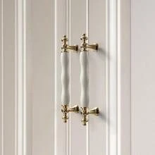 1pc Golden Ceramic Handle, European Style Simple Cabinet Wardrobe Door Handle, Solid Round Drawer Furniture Handle - A - View 4