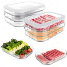 4-Tier Stackable Clear Food Storage Box With Leakproof Lid, Reusable Space-Saving Fridge And Freezer Organizer For Bacon, Ham, Cheese, Meat, Poultry & Seafood, Back-To-School Meal Prep, School Essentials & Kitchen House Accessories - Multicolor - View 3