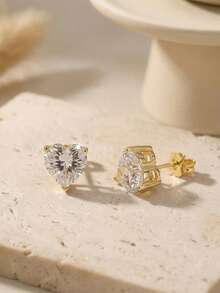 ORSA JEWELS 一对 100% 925 纯银 14K 金 0.5克拉/1克拉/2克拉/3克拉/4克拉 8A级心形立方氧化锆耳钉，浪漫珠宝礼物，男女皆宜，适合婚礼、派对、情人节、周年纪念日等场合，低过敏性，不褪色 - Heart Cut - 查看 4