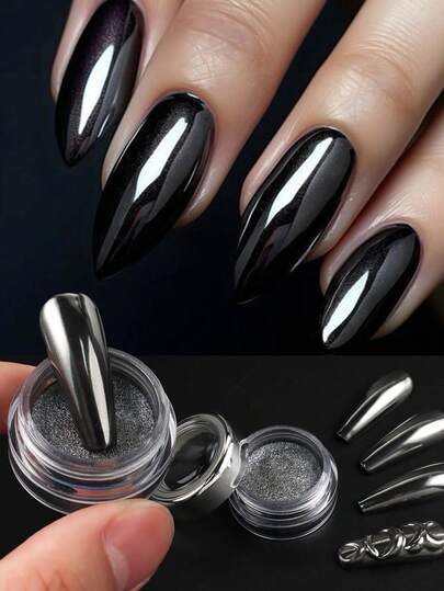 1 Box Black Magic Mirror Nail Powder Super Magic Mirror Black Nail Glitter Gel Polish Y2K Black Suitable For Nail Artists & DIY Enthusiasts