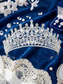 1件优雅水晶装饰新娘皇冠，银色水晶公主头饰，适合婚礼、舞会、选美比赛 - 銀色 - 查看 6