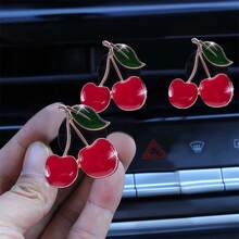 3 piezas Clip de ventilación de aire de metal y resina con diseño de cereza, accesorio de decoración interior de coche de instalación sencilla para mejorar el ambiente de la cabina - 3 clips decorativos para ventilación de aire de cerezo - Ver 1