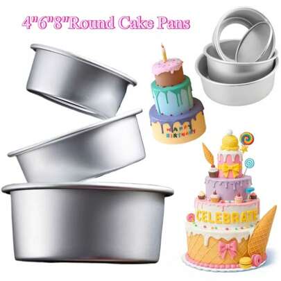 4/6/8 Inch Detachable Base Aluminum Round Cake Mold Set, Suitable For Wedding, Valentine's Day, Birthday Party, Christmas, Halloween And Other Multi-Layer Cake Making, DIY Baking Tool Accessories