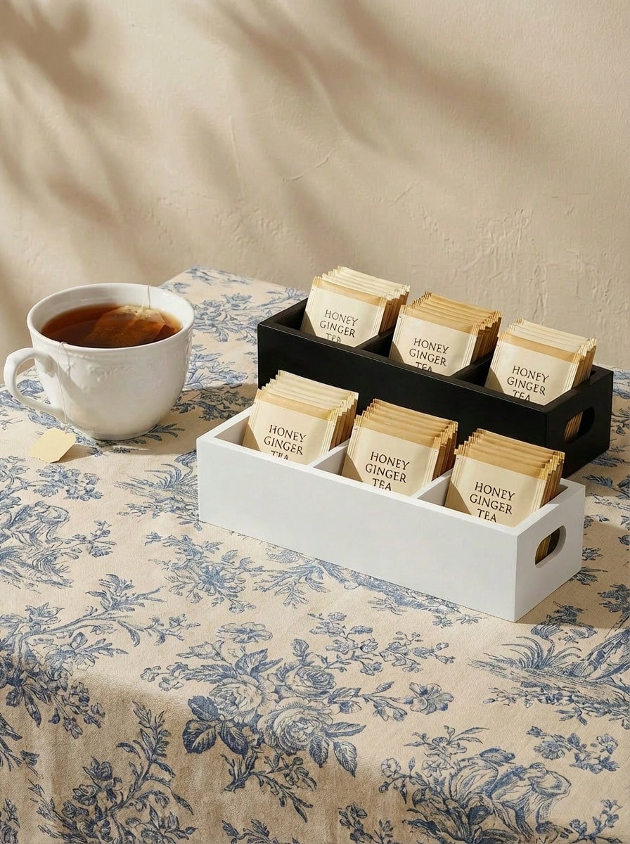Cirelle 1 件装茶包收纳盒,木制茶包架,带 3 个插槽的茶叶储存容器,糖包架,台面茶包收纳盒 - 彩色 - 查看 1