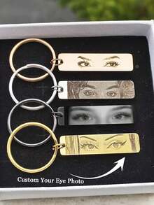 1 Piece Of Personalized Create Your Own Unique Custom Keychain With Custom Images, Stylish Style Eye Image Keychain, Stainless Steel Laser Engraved Photo Keychain Can Customize Pictures, Personalized Engraved Men's Keychain, Female Eye Image Keychain Charm, Customized Couple Photo Keychain,Delicate Romance,Winter Grace - Multicolor - View 9