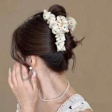 1pc Elegant Polka Dot Pleated Mesh Hair Clip, Graceful Hair Claw For Updo, Spring/Summer - Multicolor - View 1