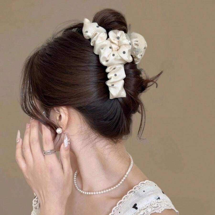 1pc Elegant Polka Dot Pleated Mesh Hair Clip, Graceful Hair Claw For Updo, Spring/Summer - Multicolor - View 1