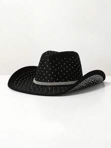 1 buc. Pălărie de jazz Western Cowboy pentru femei, din piele întoarsă, cu strasuri, încrustații metalice, stil boem, potrivită pentru festivaluri de muzică, evenimente tematice Western Cowboy, petreceri vintage, cosplay, petreceri la costume, zile de naștere, spectacole pe scenă, toate anotimpurile, cu bandă decorativă detașabilă - pălărie de sus - Vizualizare 4